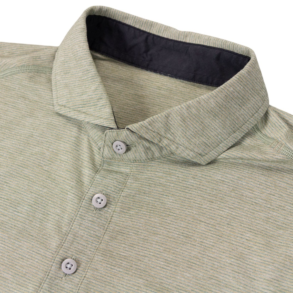 Lululemon Polo Evolution Mens Large Green Striped Short Sleeve Golf Tech Shirt